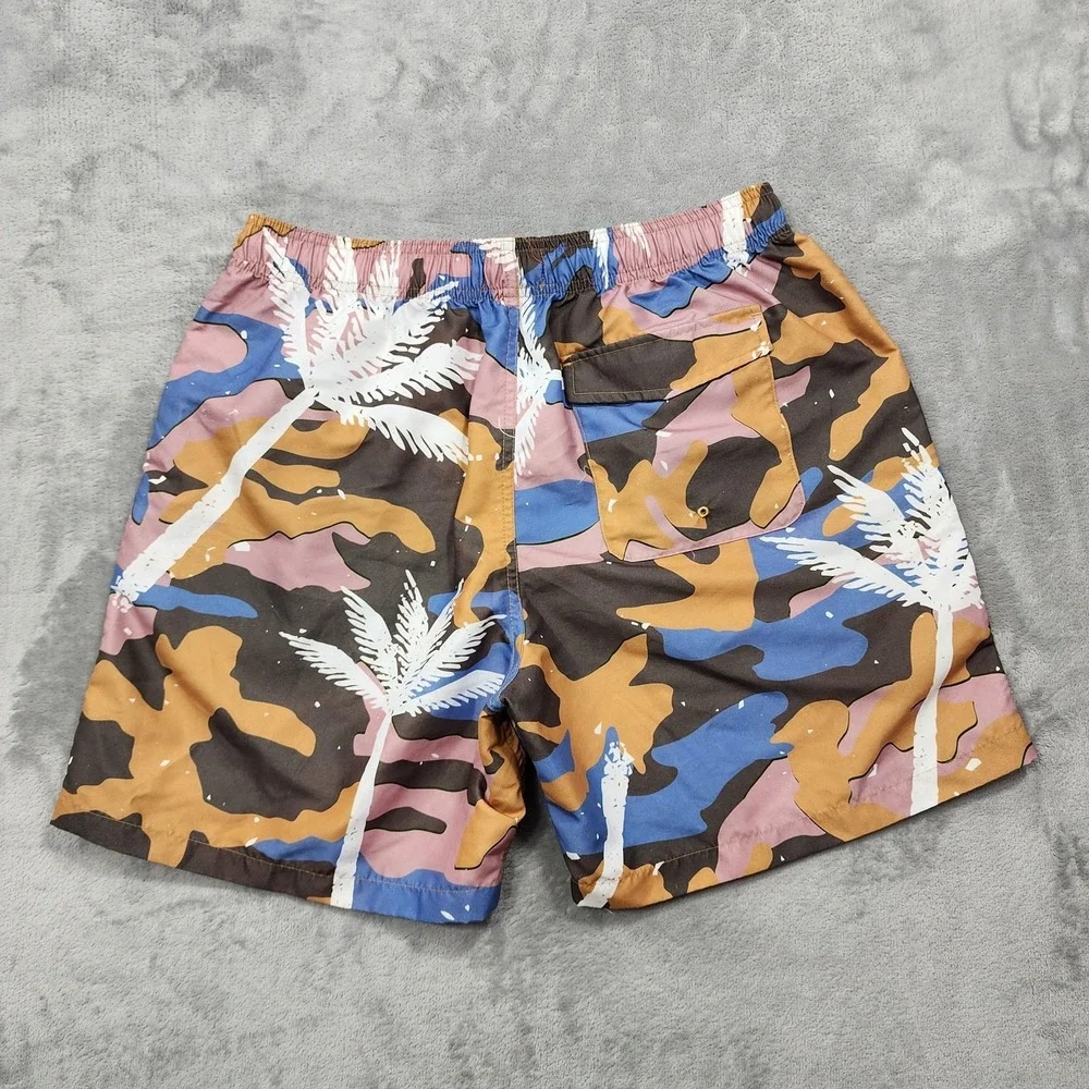 Negative Space Swim Shorts Mens L Multicolor Camo Palm Lined Drawstring Beach